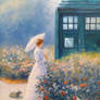 Altered Art: Woman and TARDIS in garden