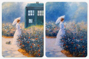 Before and After: Woman and TARDIS in Garden