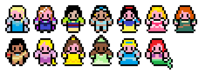 Princess Running Sprite Pixel Disney Princess Sprites by mudkat101 on DeviantArt