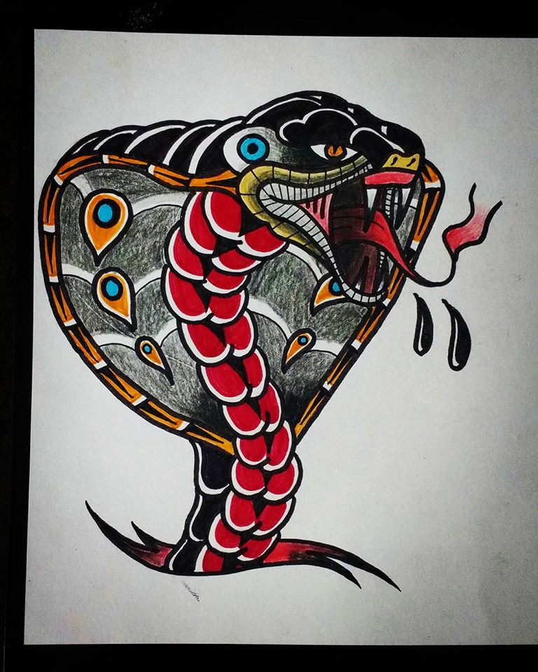 Old School Style Tattoo Cobra Snake Graphic by TribaliumArt