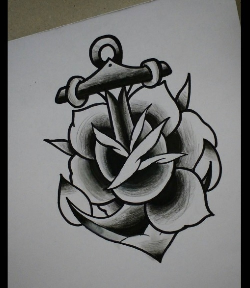 anchor rose tattoo design