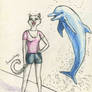 Catwoman with a dolphin