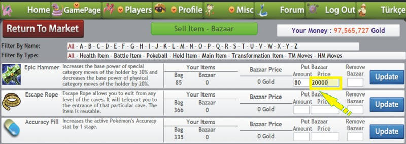 Pokemon pets sell  item at bazaar items 5