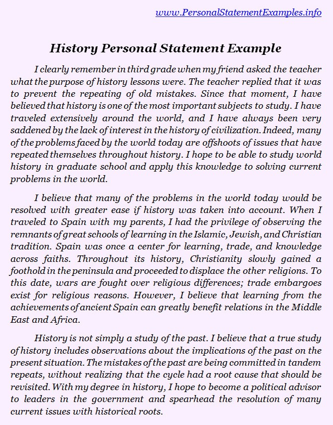 masters personal statement history