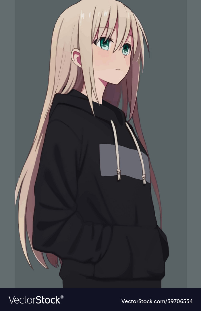 Cute-anime-girl-in-black-hoodie-and-green-eyes-vec by eggman537 on  DeviantArt