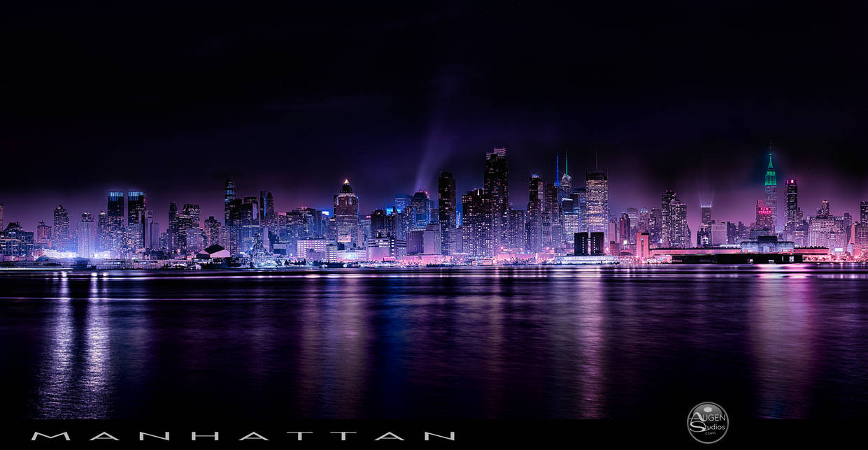 Panoramic Manhattan with Nightfall by AugenStudios