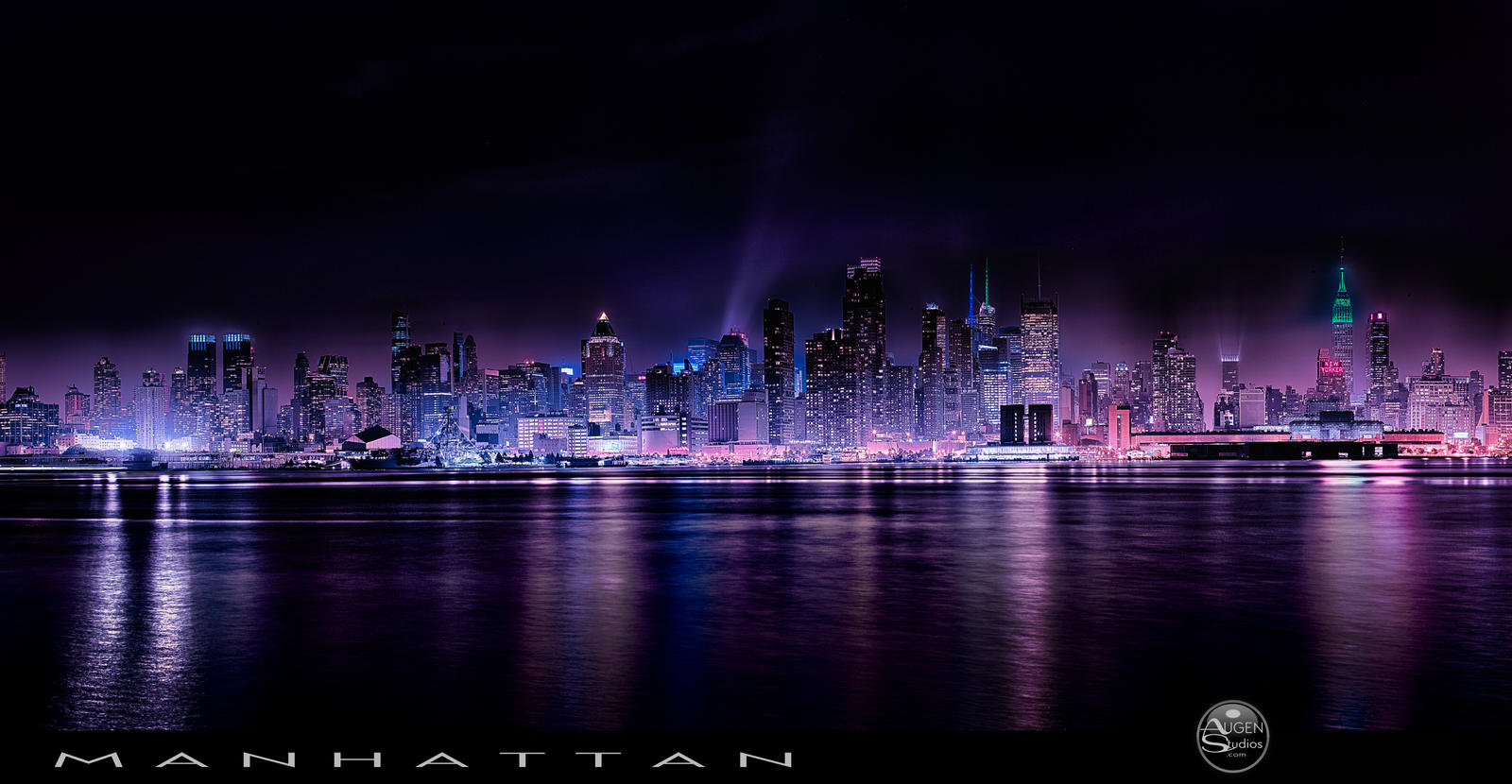 Panoramic Manhattan with Nightfall by AugenStudios