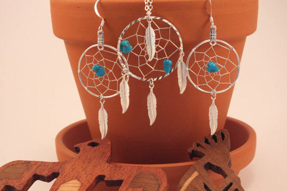 Turquoise Native American Dreamcatcher Jewelry Set