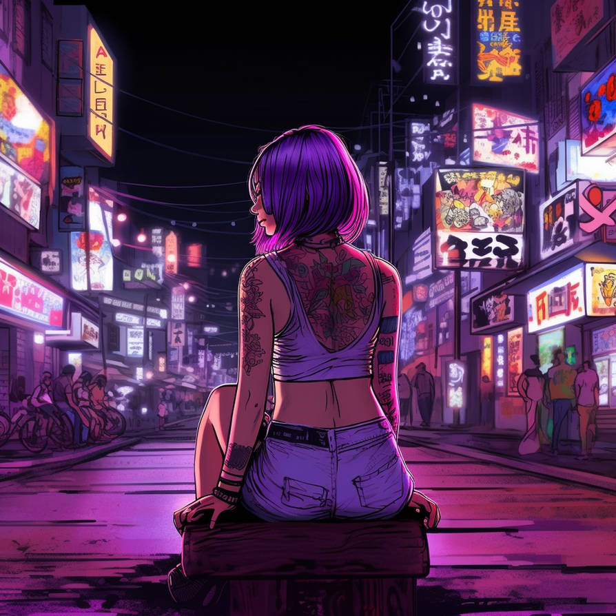 Cyberpunk Anime Girl Purple Hair 4K Wallpaper iPhone HD Phone #190h