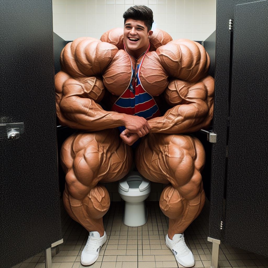 Huge Bodybuilder Problems: Small Toiletcabins by AI-Muslephantasies on ...