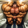 He filled the Airplan Toiletcabin with his Muscles