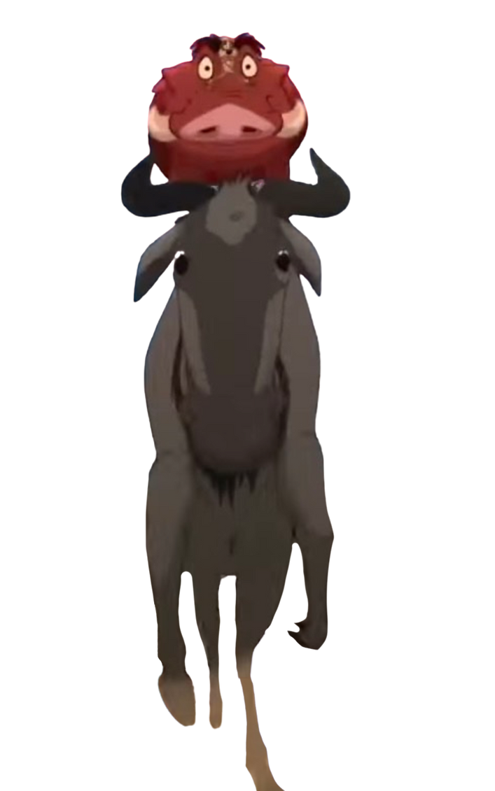Timon and pumbaa ride the wildebeest by DracoAwesomeness on DeviantArt
