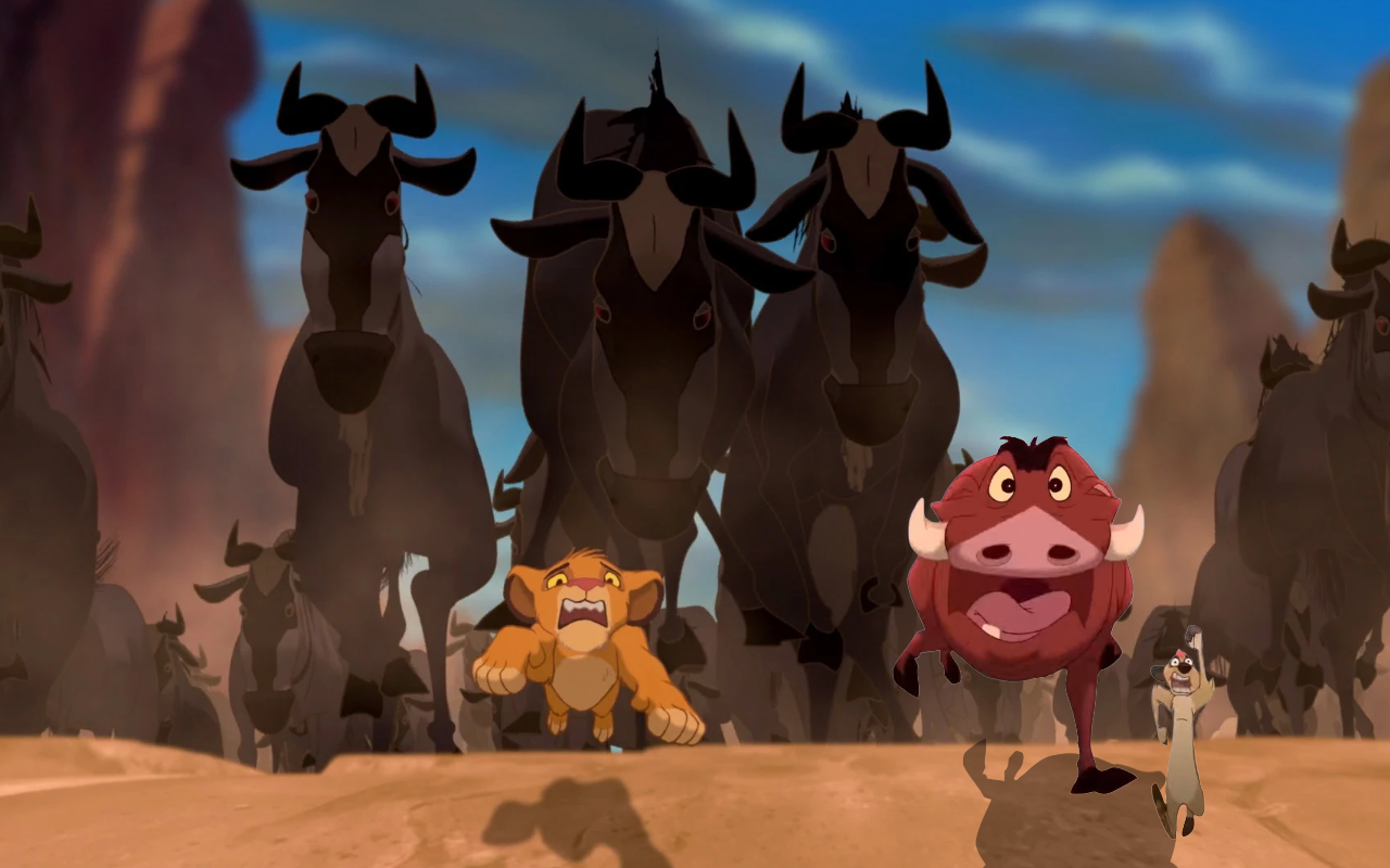 Simba, Timon and pumbaa run from the stampede by DracoAwesomeness on ...