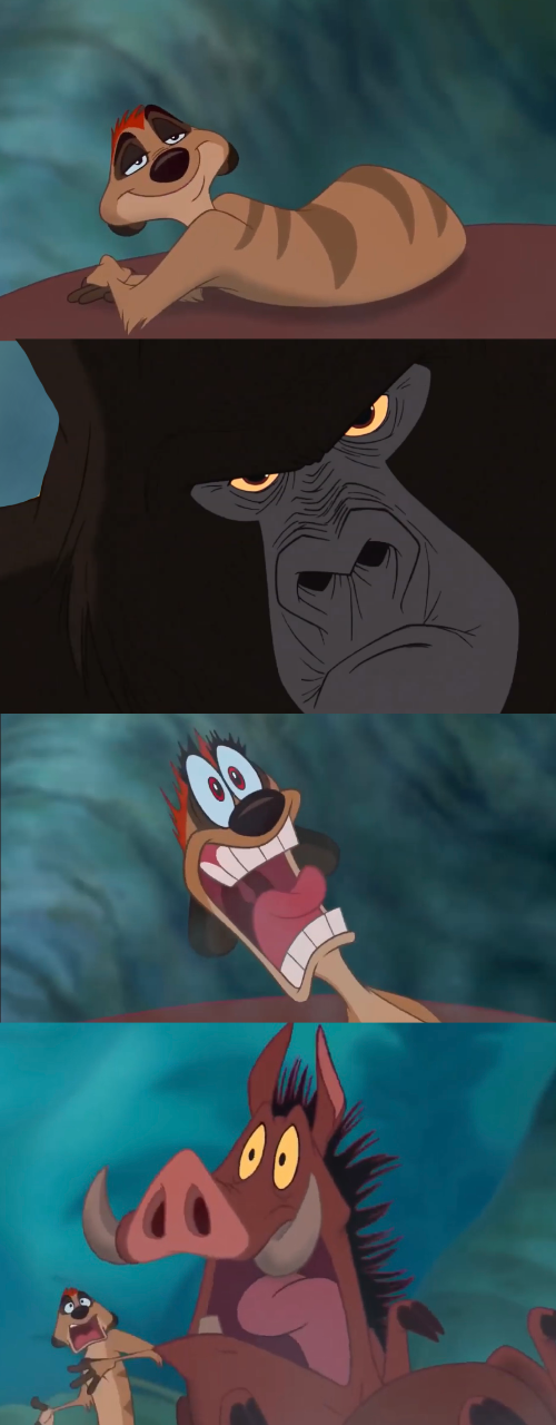 Grumpy Timon Kerchak scares Timon and Pumbaa by DracoAwesomeness on DeviantArt