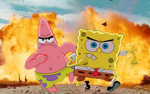SpongeBob and Patrick run from explosion 
