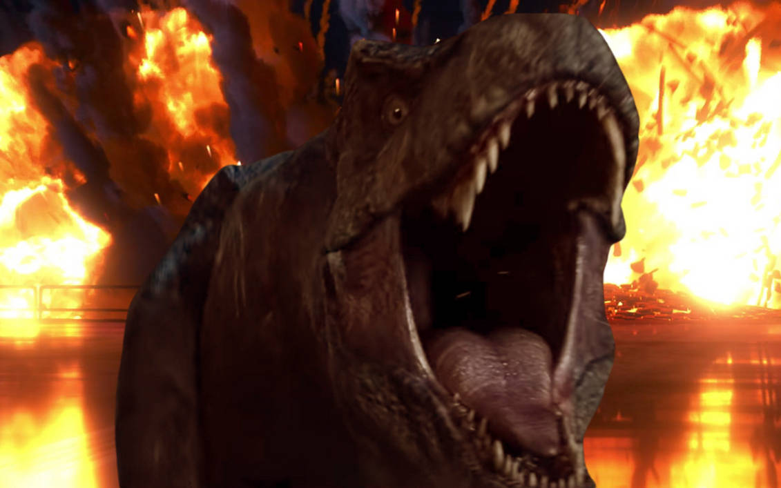 T. rex looks away from explosion as she roars by DracoAwesomeness on ...