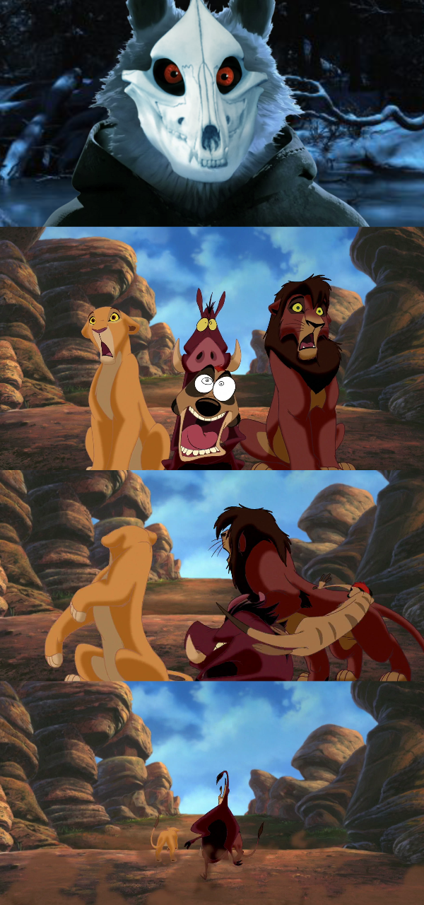Kiara Kovu Timon And Pumbaa Run From Skull Death By DracoAwesomeness kiara-kovu-timon-and-pumbaa-run-from-skull-death-by-dracoawesomeness