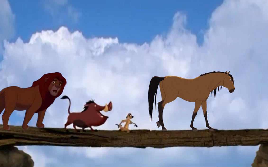 Simba Chasing Simba, Timon, Pumbaa and spirit crossing the log by DracoAwesomeness on ...