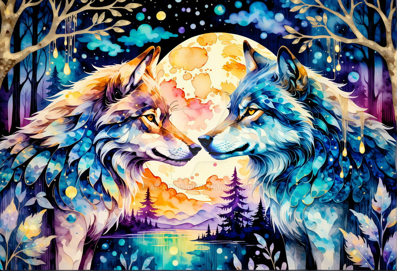 Multiple Wolves Art Couple Wolves meeting by AiPaints on DeviantArt