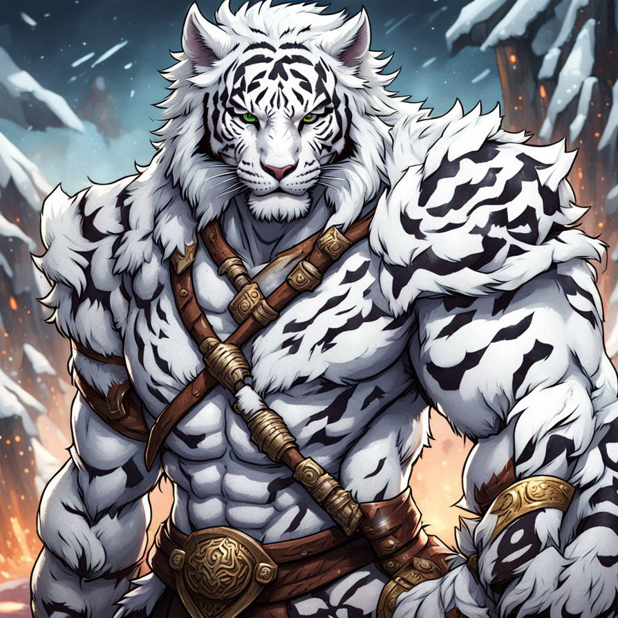 Powerful Male White Tiger Barbarian