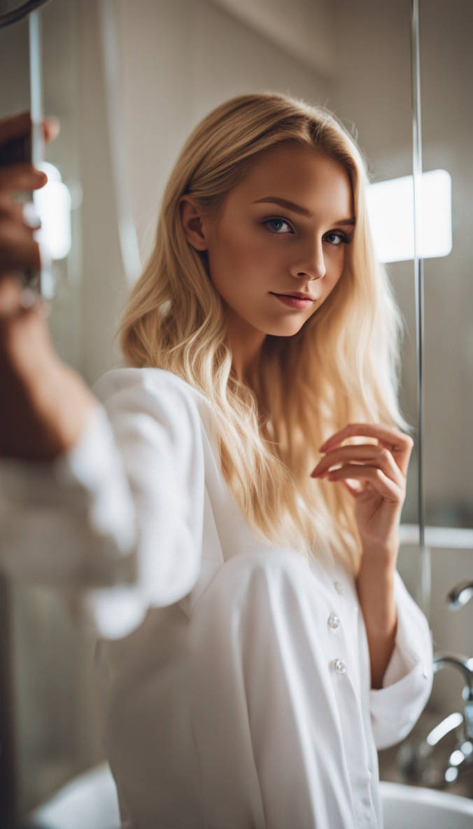 Cute Blonde Teen Doing A Mirror Selfie In The Bath by irocdavid on ...