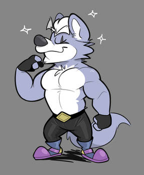 Wolf wearing shiny pants and showing off to fox