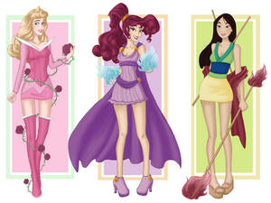 Disney superheroines: Aurora, Megara, Mulan