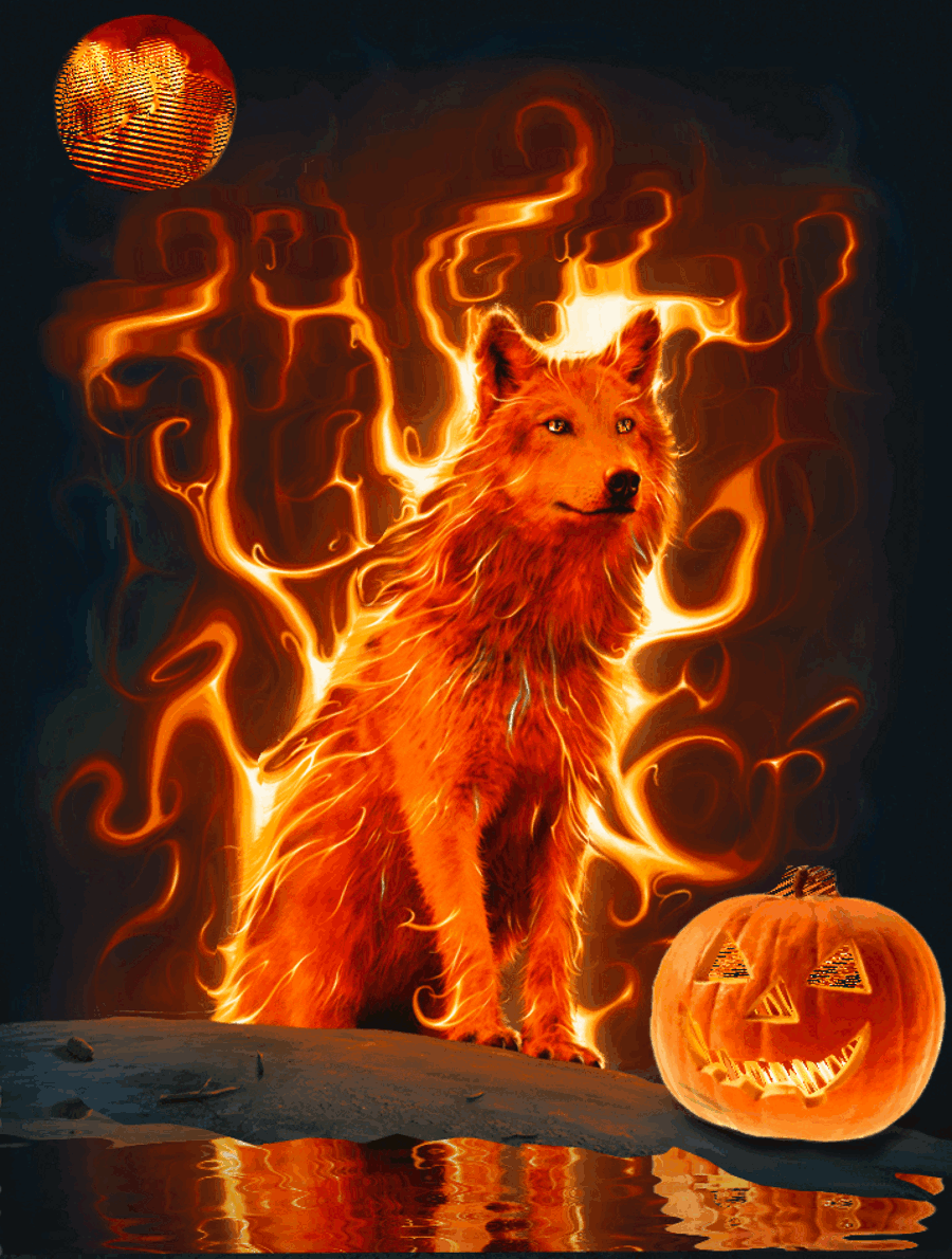 HOLIDAY FLAMING WOLF- Large Animation 4 Wallpaper