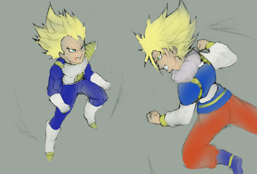 Clash of the Super Saiyans (coloring by unoga)