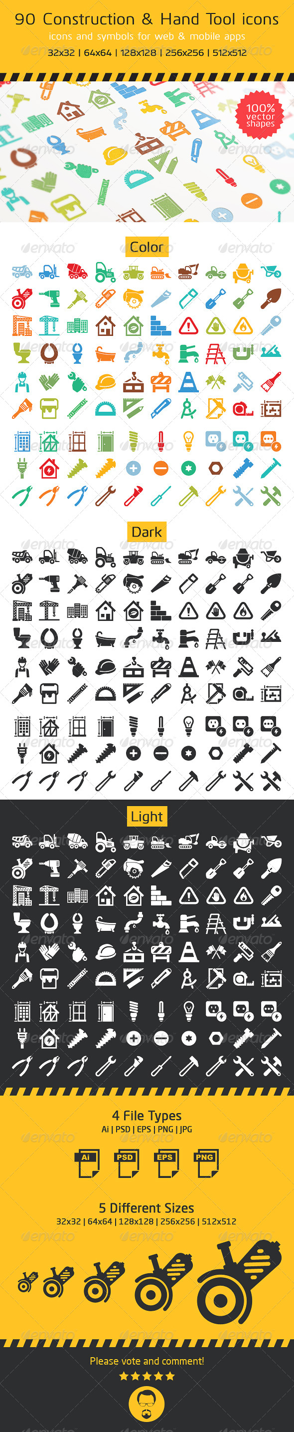 90 Construction and Hand Tool Icons