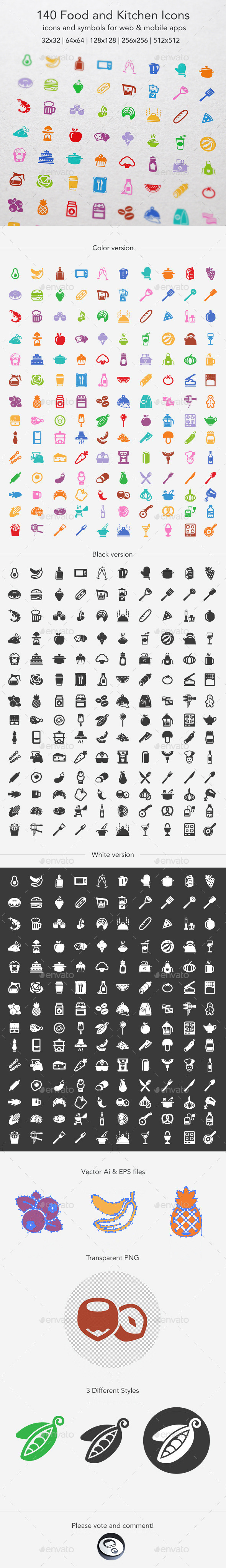 140 Food and Kitchen Icons