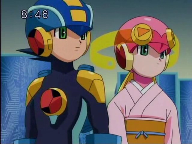 Megaman NT Warriors anime .- Rockman and Roll dressed like