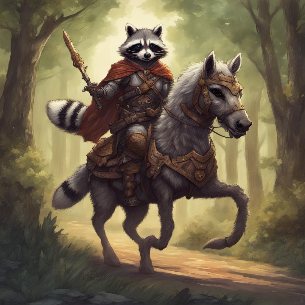 An anthropomorphic raccoon as a DnD paladin riding by AnotherFreakingDM ...