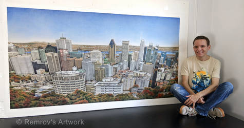 74 x 40 inch Drawing of Downtown Montreal
