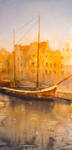 'Golden Light' - watercolour painting of Luebeck by dnessArt