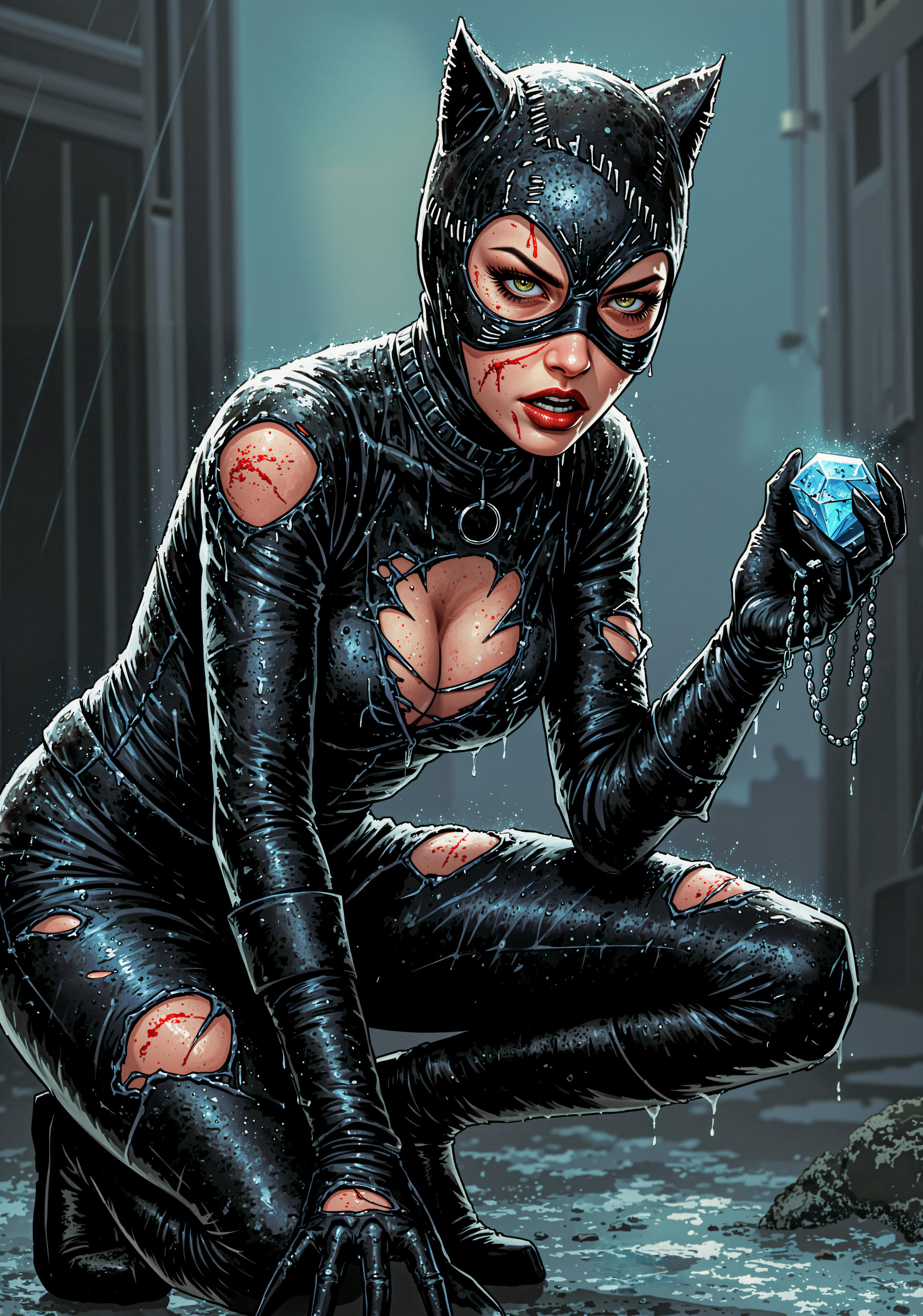 Catwoman In The Rain With A Diamond And Cleavage By CathryneDelamort On catwoman-in-the-rain-with-a-diamond-and-cleavage-by-cathrynedelamort-on