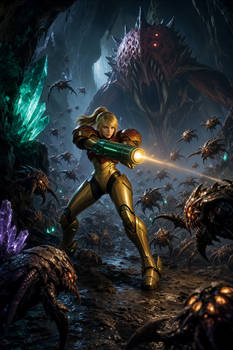 Samus Aran in Gold Armor minions and monsters