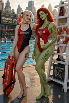 Harley Quinn, Poison Ivy at Gotham City Pool