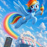 Rainbow Dash eating ice cream in the clouds