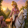 Princess Peach receives peaches in the orchard