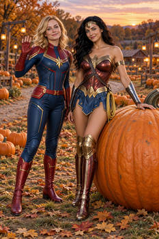 Captain Marvel Wonder Woman in a pumpkin patch