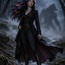 Wolf woman in black coat the wolf man
