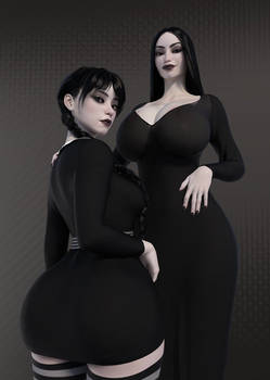 Morticia and Wednesday Addams by popogori