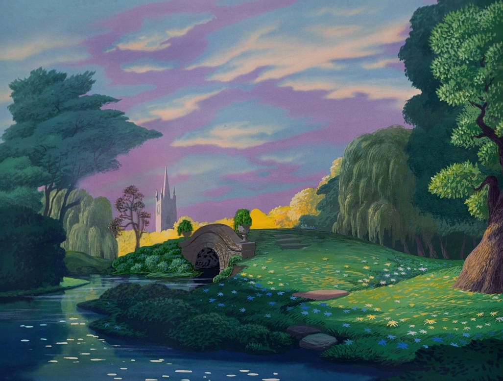 Фэнтези сказка фэнтези уолт дисней. Алиса в стране чудес пейзаж Дисней. Алиса в стране чудес 1951 лес. Алиса в стране чудес пейзаж. Пейзажи из мультфильмов.