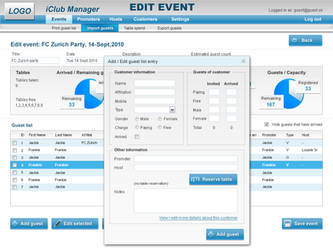 iClub Manager interface design