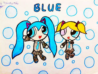 Bubbles and Miku Hatsune in blue bubbles