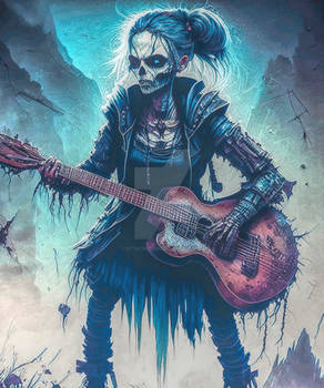 Skeleton Zombie Women Horror guitarist undead Scar