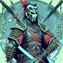 illustration Samurai Japanese Manga neon-lit ninja