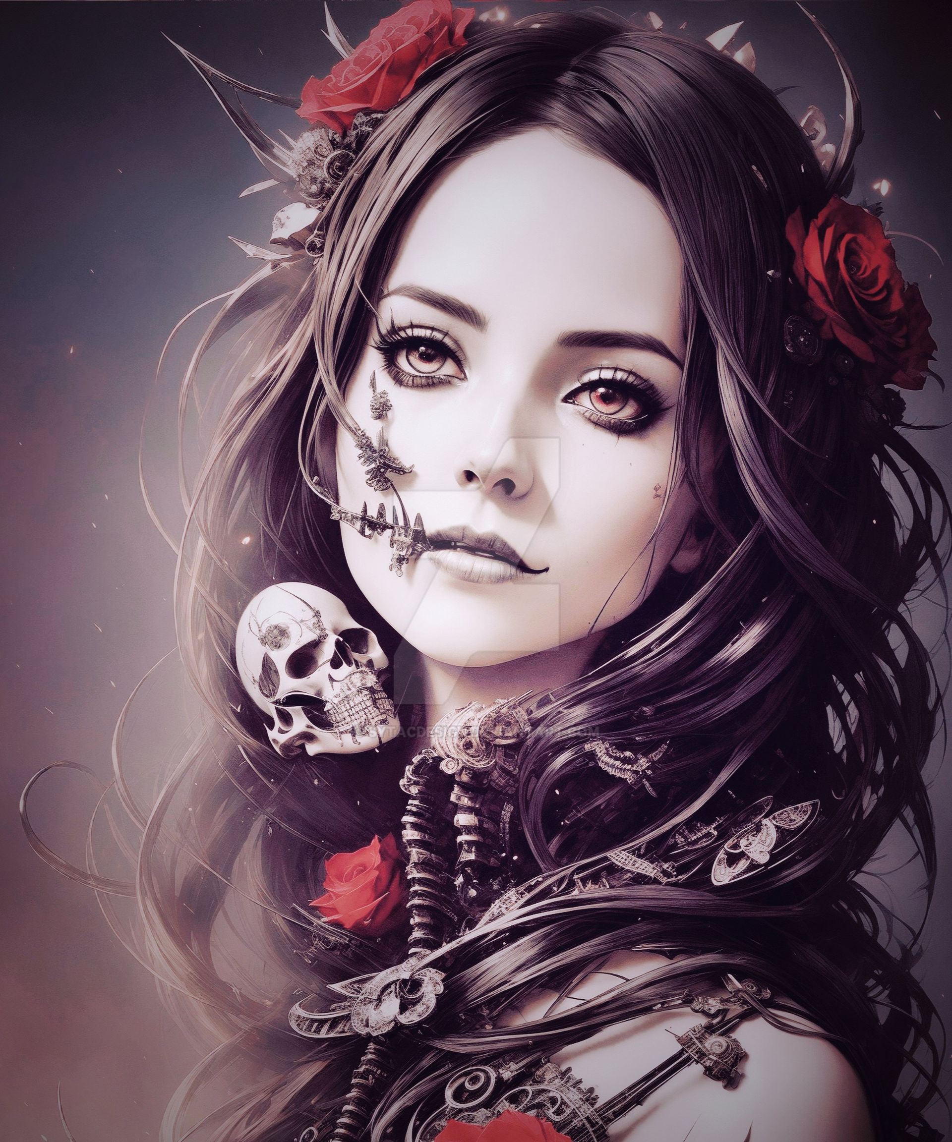 macabre Bones artwork Dark Roses Woman Gothic Skul by sytacdesign on ...