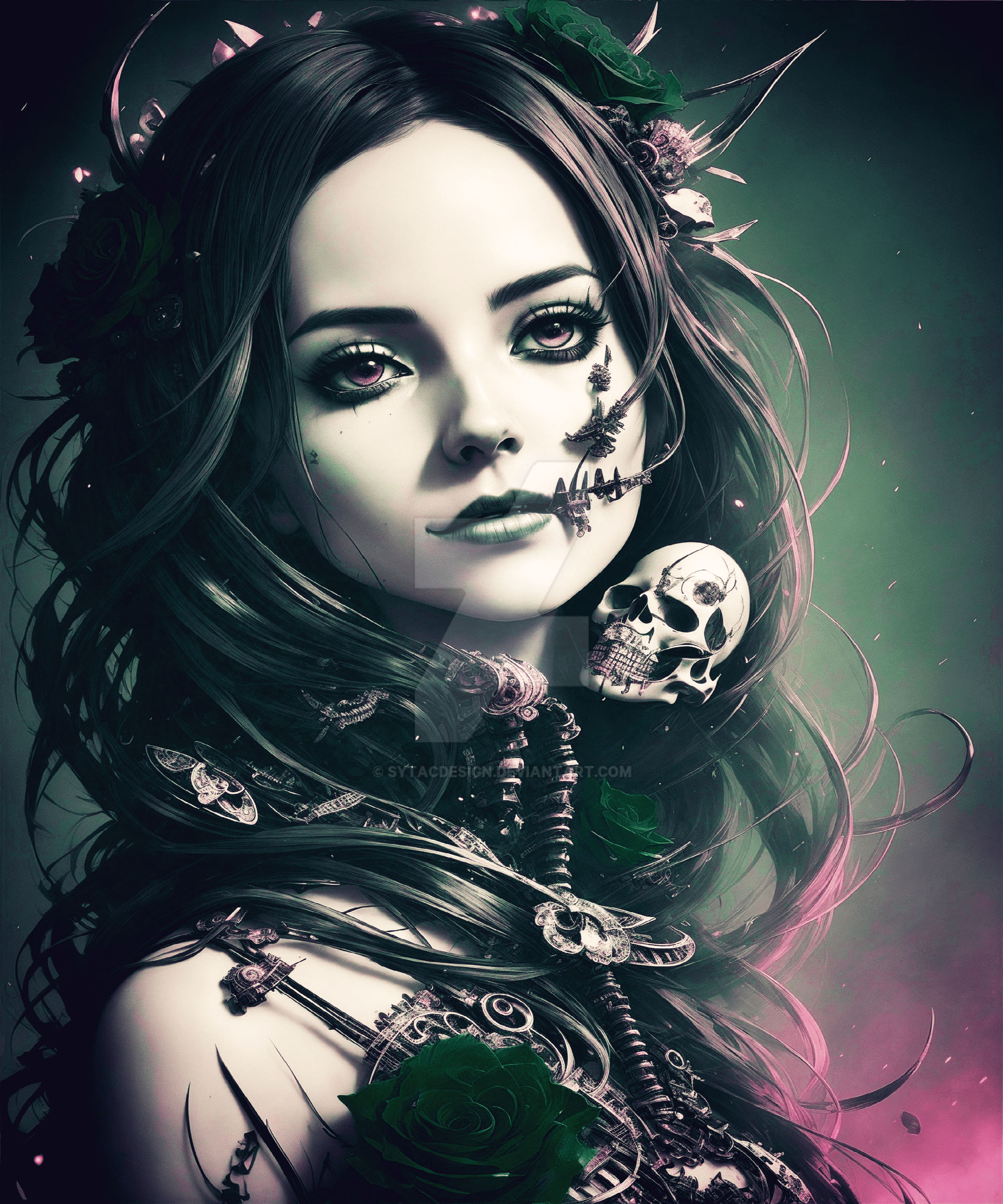 Dark Woman woman Bones Gothic Roses Skulls captiva by sytacdesign